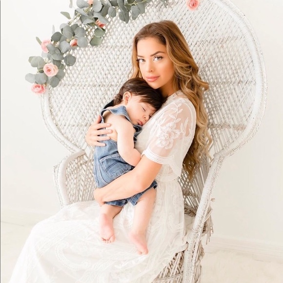 PinkBlush White Lace Overlay Maternity Maxi Dress - Picture 2 of 4